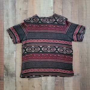 Paisley Print Silk Short Sleeve Blouse Medium